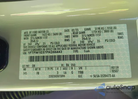 2023 Ford F-150 Xlt z USA, uszkodzony, nr VIN 1FTFW1E57PKD66443